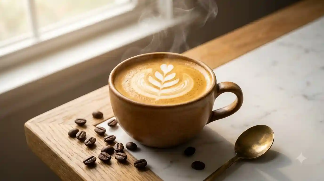 Frische Tasse handwerklicher Kaffee mit Latte Art